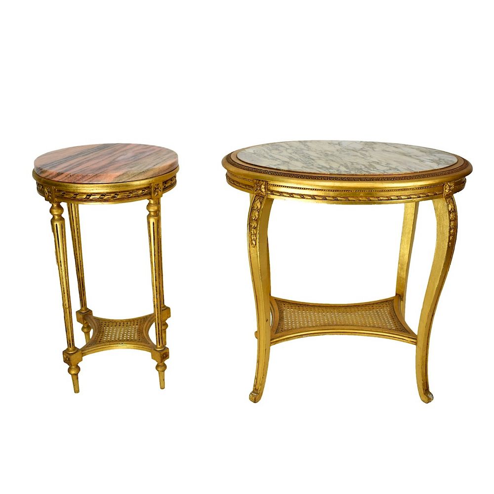 Appraisal: Italian Louis XVI Style Giltwood Marble Top Tables Grouping of