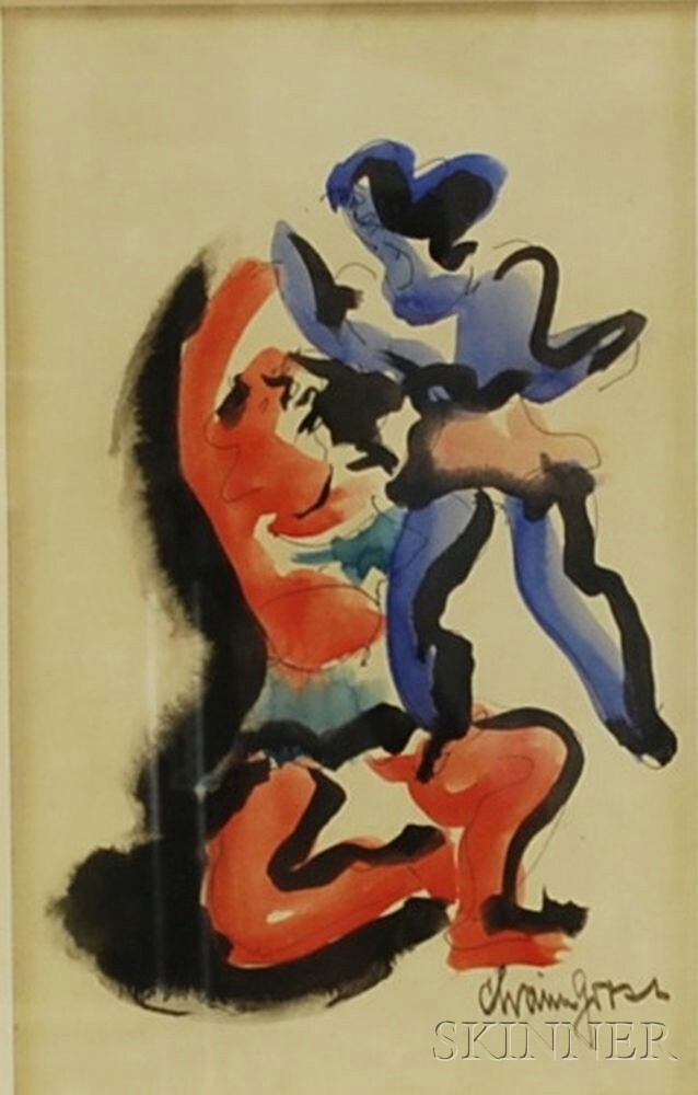 Appraisal: Chaim Gross American - Acrobats Signed l r Watercolor on