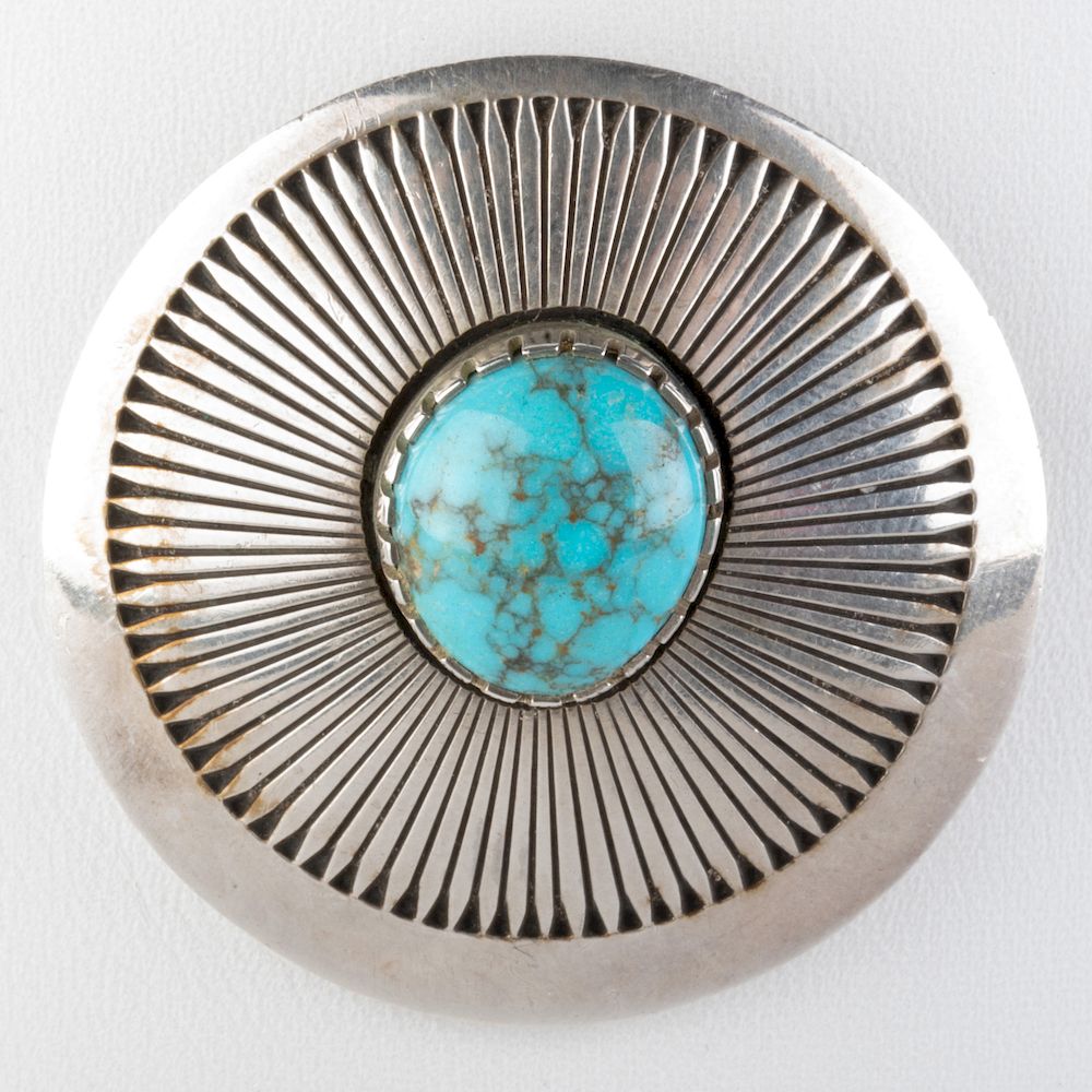 Appraisal: Kee Nez Silver and Turquoise Brooch Signed 'Kee Nez' and