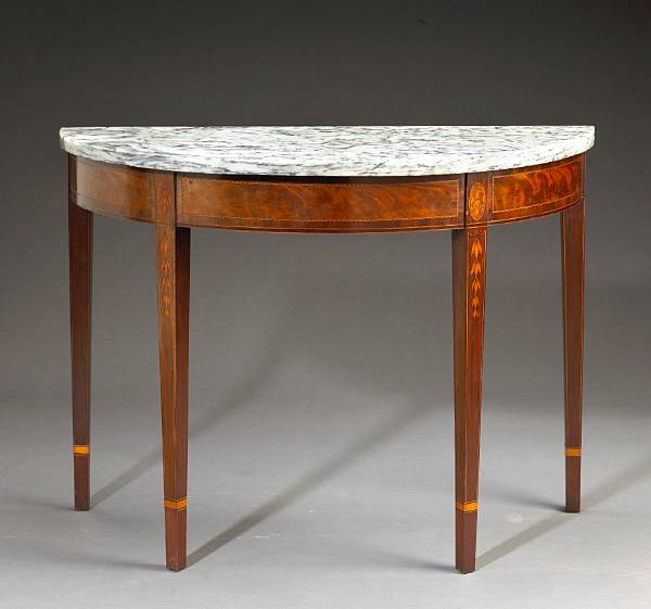 Appraisal: A fine Federal mahogany inlaid marble top console table Baltimore