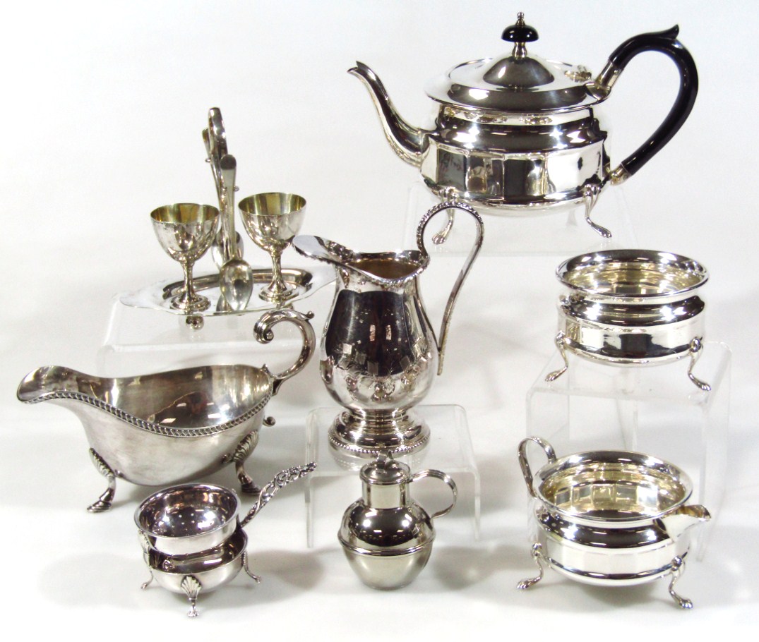 Appraisal: Various silver plate to include an egg cruet cm high