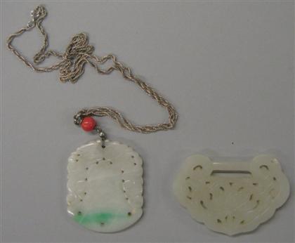 Appraisal: Chinese white jade pendant and ruyi head plaque Comprising a