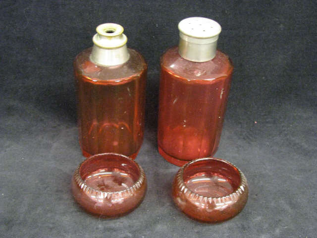 Appraisal: Victorian Cranberry Art Glass Lot talc powder jar atomizer base