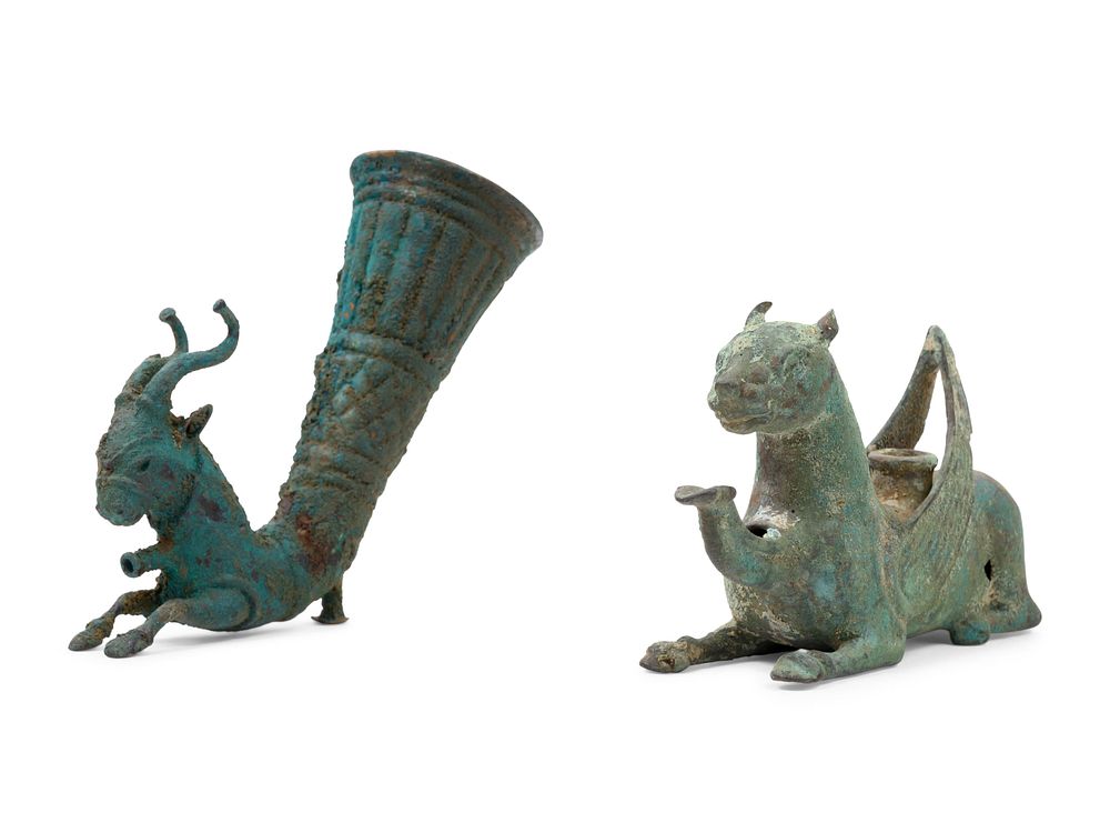 Appraisal: Two Persian Style Bronze Rhytons Two Persian Style Bronze Rhytons