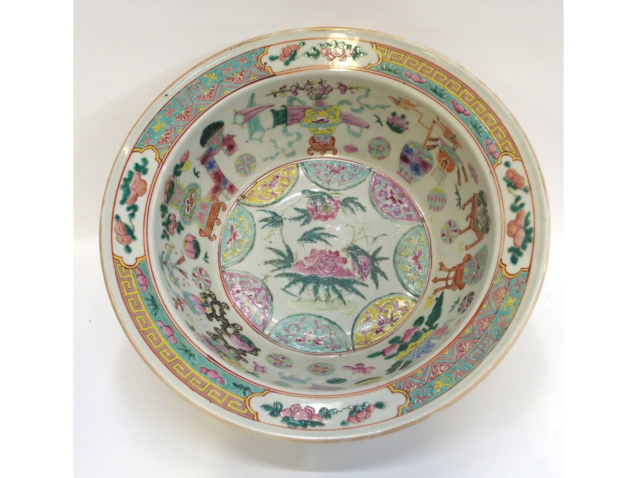 Appraisal: Large Canton bowl decorated with vases of flowers etc