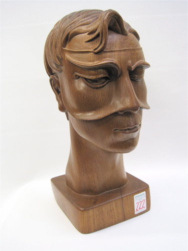 Appraisal: CARVED TEAK WOOD PORTRAIT SCULPTURE titled Persona signed Height Condition