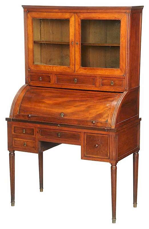 Appraisal: Louis XVI Style Cylinder Desk and Bookcase French th century