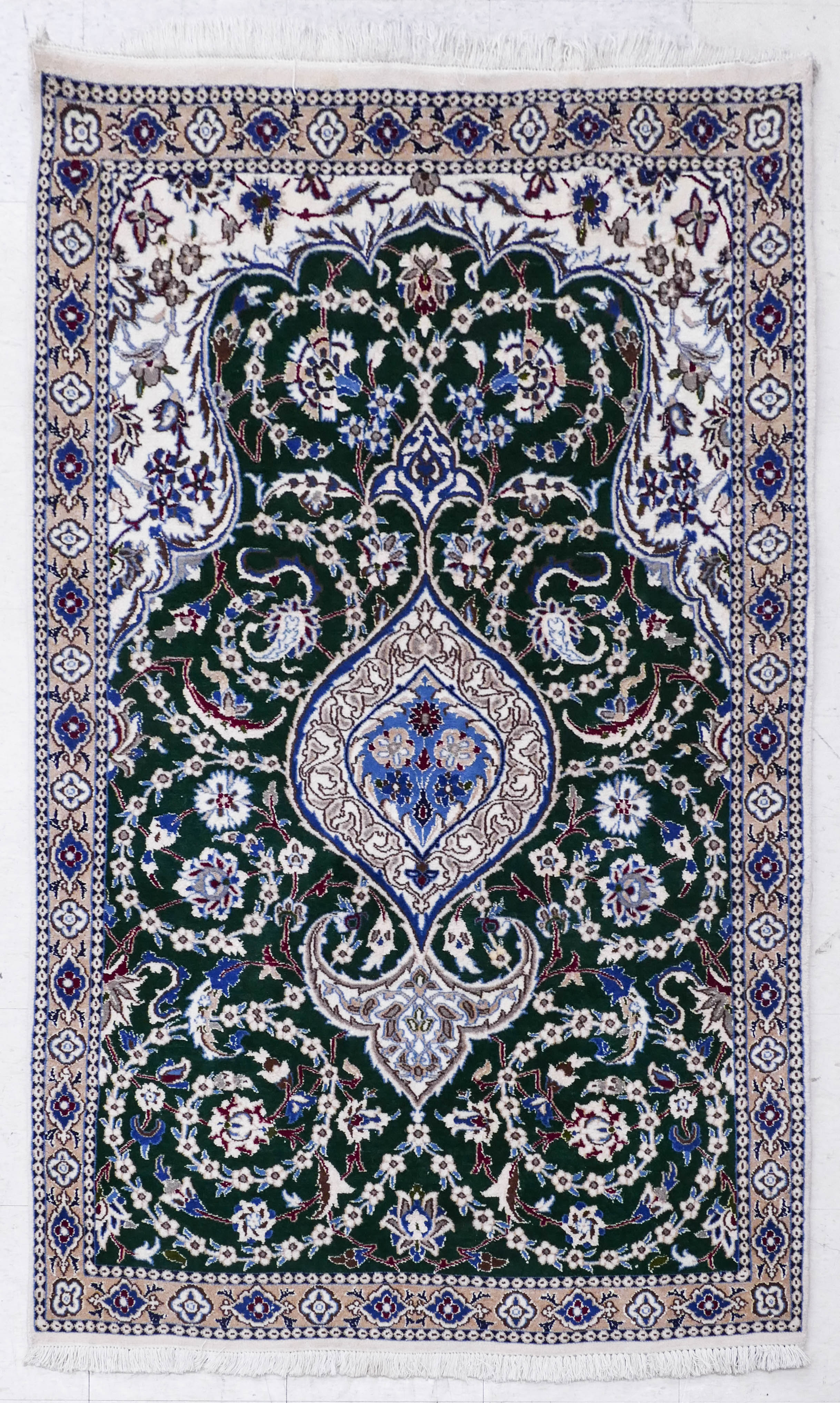 Appraisal: Fine Persian Green Field Prayer Rug- ' ''x '