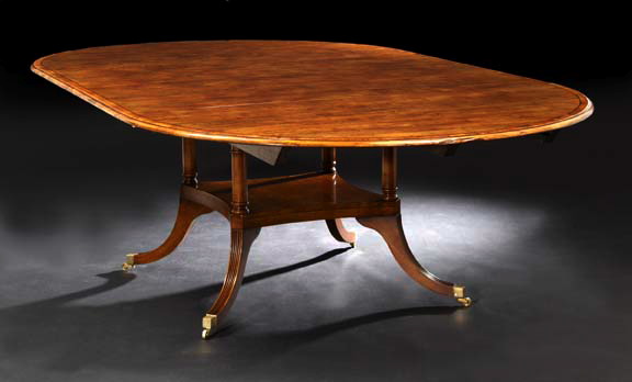 Appraisal: Regency-Style Fruitwood-Banded Mahogany and Mahoganized Gum Dining Table the circular