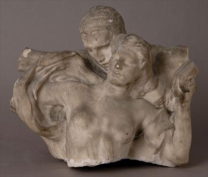 Appraisal: CHESTER BEACH - THE EMBRACE White marble sculpture fragment of