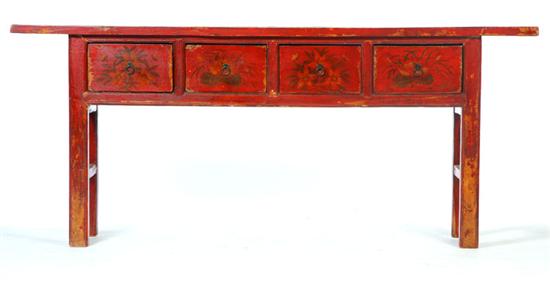 Appraisal: DECORATED SIDE TABLE Mongolia late th century hardwood Worn red