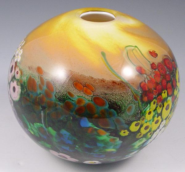 Appraisal: ROUND ART GLASS VASE BY SHAWN MESSENGER From the Landscape