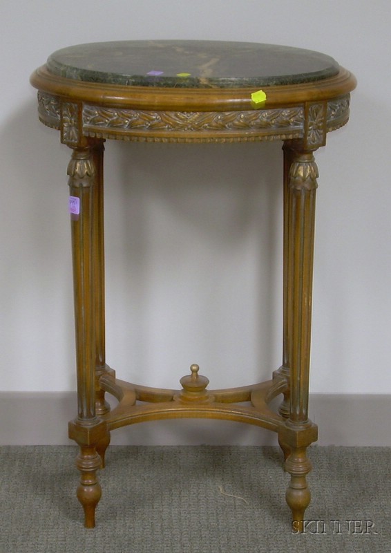 Appraisal: Louis XVI Style Oval Marble-top Carved Beechwood Side Table