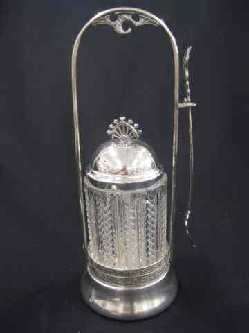 Appraisal: Aurora Victorian Silverplate Pickle Caster clear pattern glass insert with