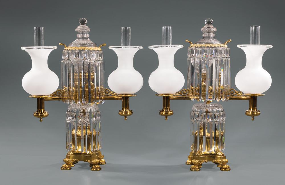 Appraisal: Pair of English Gilt Bronze and Cut Crystal Double Arm