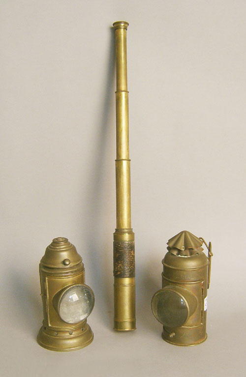 Appraisal: Two brass signal lamps one stamped Adams Westlake Chicago h