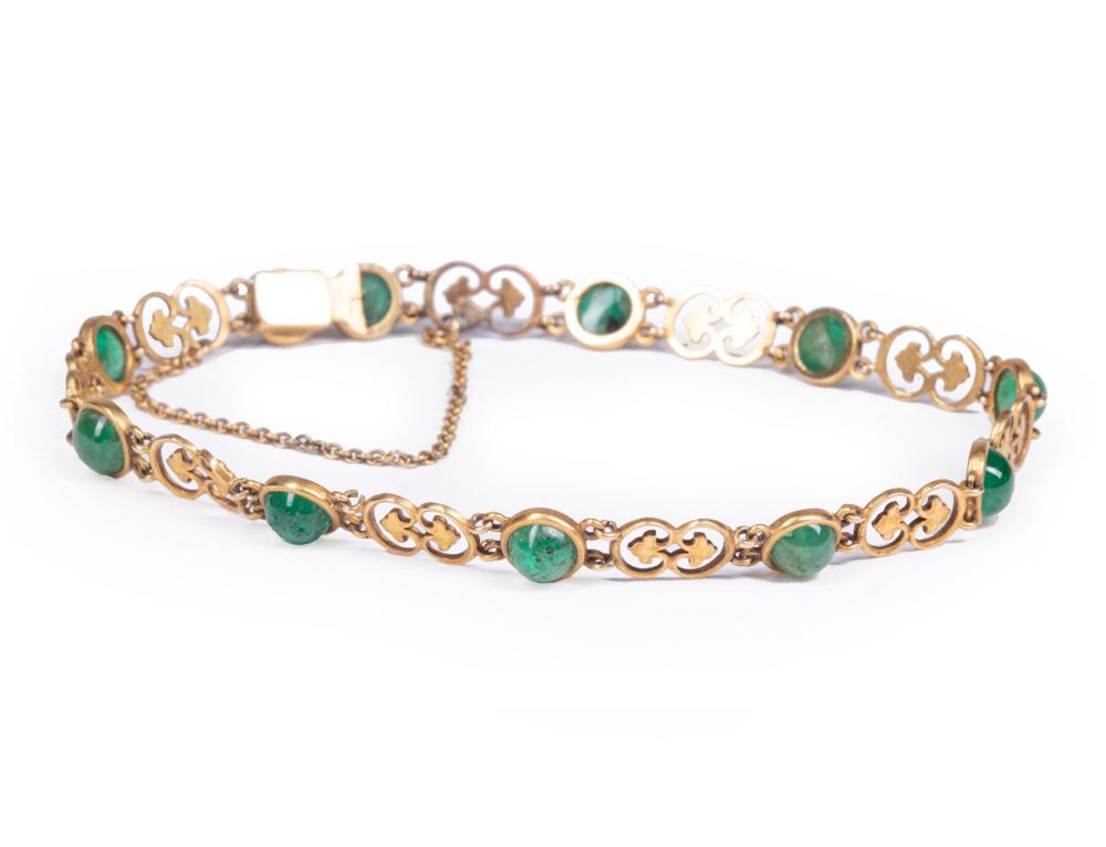 Appraisal: KT YELLOW GOLD AND CABOCHON EMERALD BRACELET kt Yellow Gold