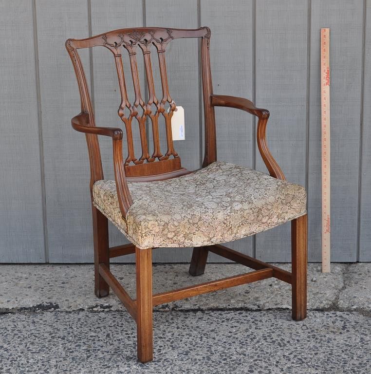 Appraisal: Georgian Carved Mahogany Arm Chair with carved pierced splat high