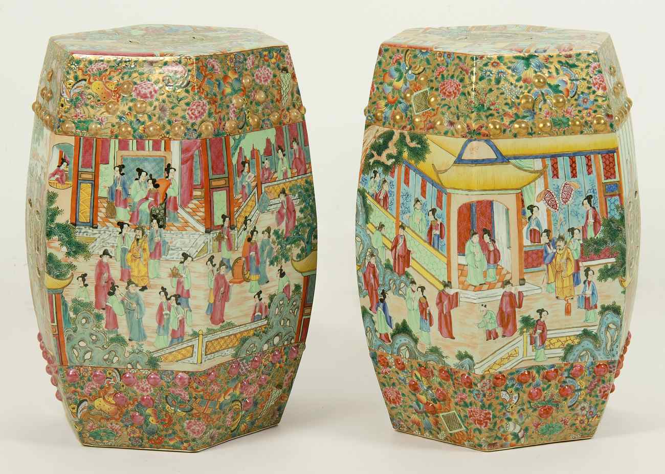 Appraisal: PAIR OF CHINESE EXPORT ROSE MANDARIN PORCELAIN GARDEN SEATS th