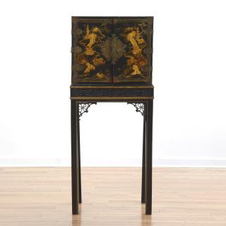 Appraisal: George III black japanned cabinet on stand George III black