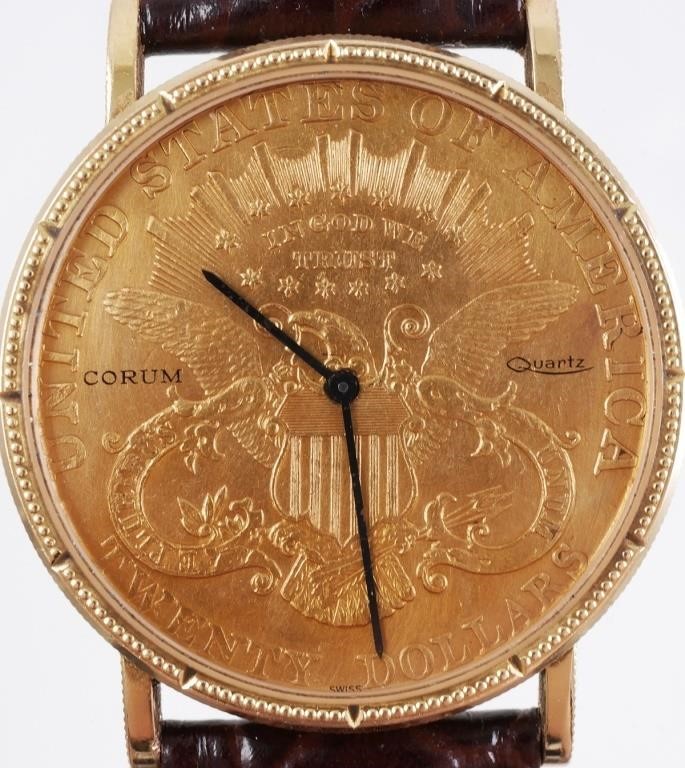 Appraisal: DOUBLE EAGLE GOLD COIN CORUM QUARTZ WATCHMen's Corum quartz watch