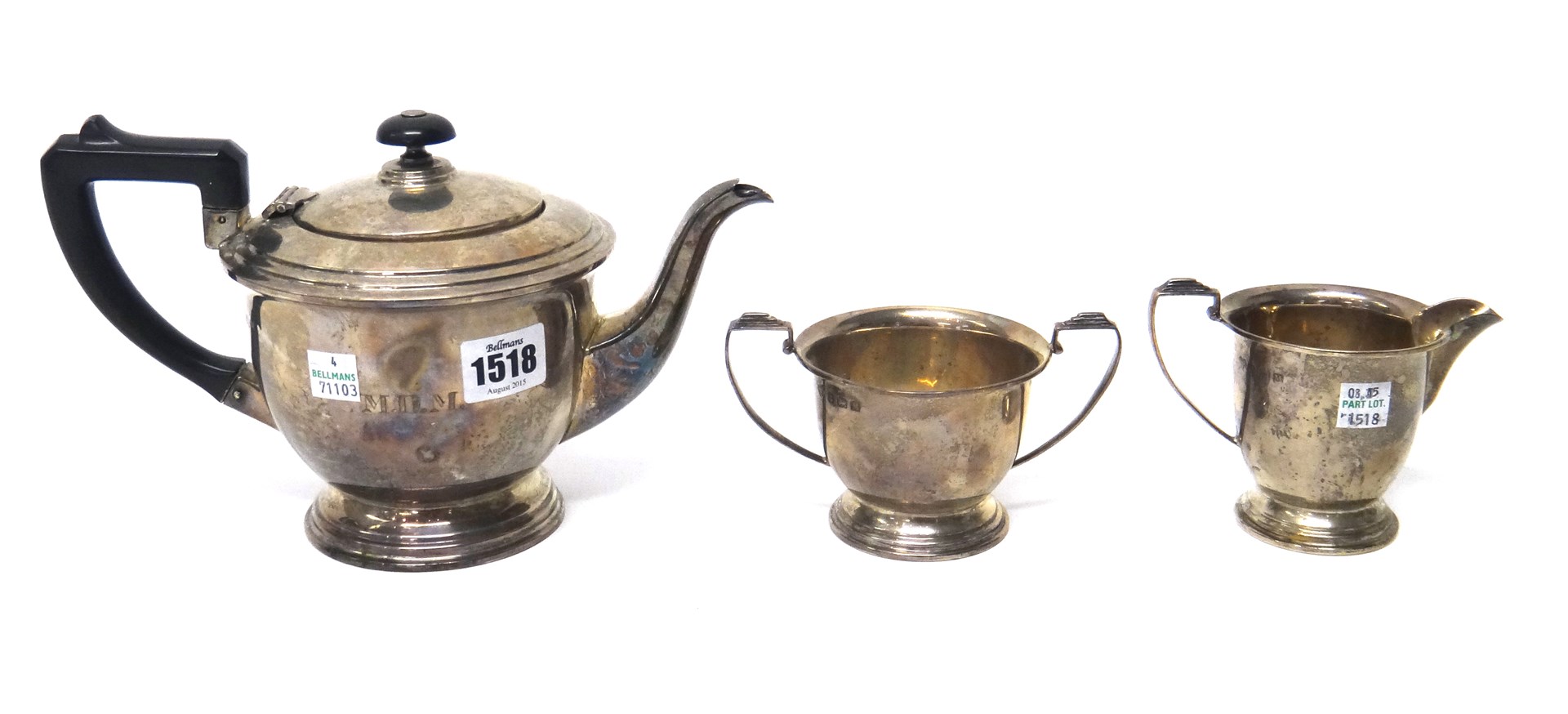 Appraisal: A silver three piece tea set comprising a teapot a