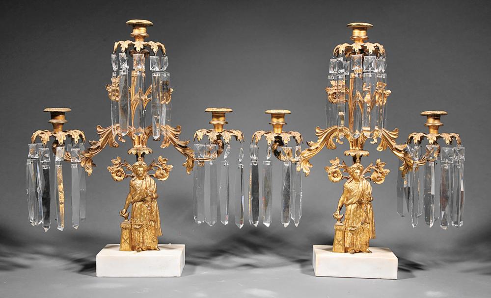 Appraisal: Pair of American Gilt Brass Three-Light Girandoles mid- th c