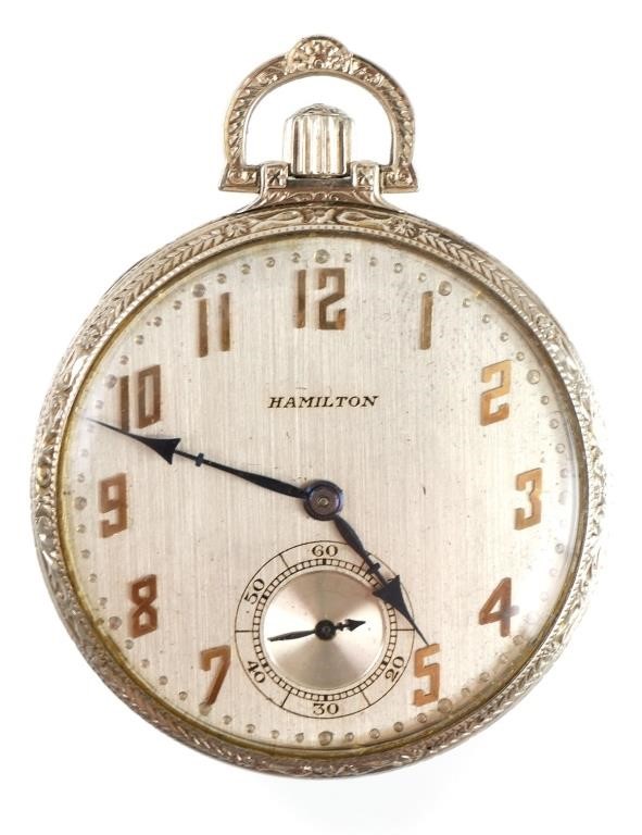 Appraisal: Antique k white gold railroad pocket watch Ornate rim plain