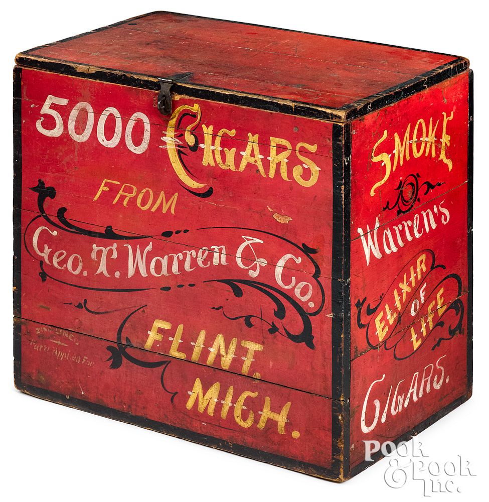 Appraisal: Large Michigan painted pine cigar humidor Large Michigan painted pine