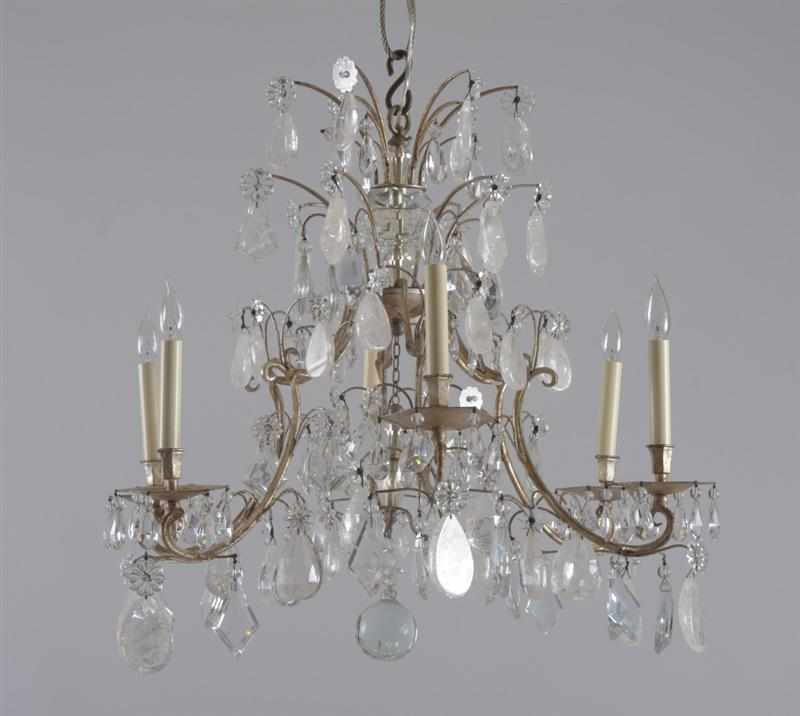 Appraisal: LOUIS XV STYLE SILVERED-METAL AND ROCK CRYSTAL SIX-LIGHT CHANDELIER