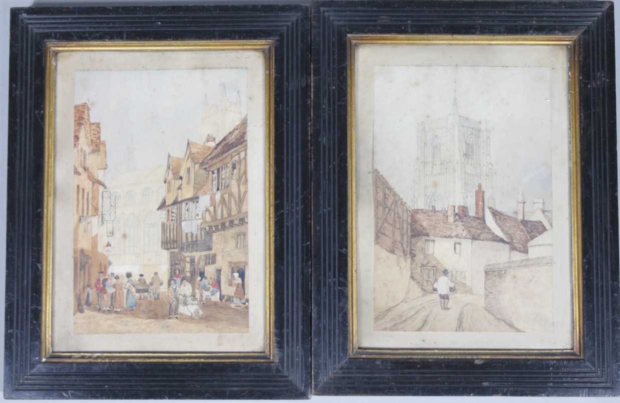 Appraisal: thC School Figure before cathedral possibly Norwich watercolour unsigned cm