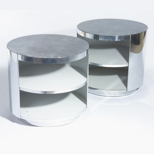 Appraisal: PAUL EVANS Pair of drum-shaped storage cabinets in chrome and