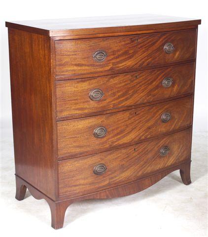 Appraisal: REGENCY STYLE MAHOGANY BOW-FRONTED CHEST OF DRAWERS with four cock-beaded