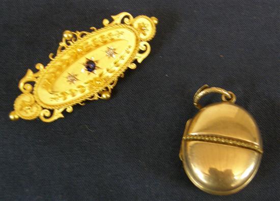 Appraisal: Victorian ct gold diamond and sapphire brooch and a silver