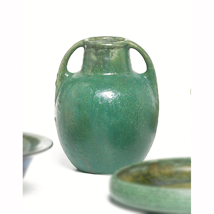 Appraisal: Fulper vase double handled form covered with a green crystalline