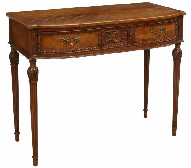 Appraisal: Carved mahogany console table late th c matched veneer top