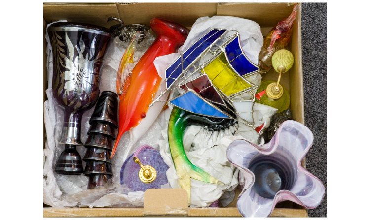 Appraisal: Box of Assorted Glassware comprising Pink White and Grey Column