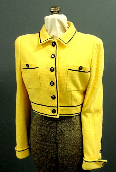 Appraisal: Chanel Boutique canary yellow wool blend short boucl jacket with