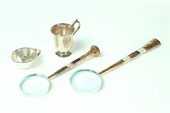 Appraisal: TWO MAGNIFYING GLASSES AND TWO SILVER CUPS American late th-early