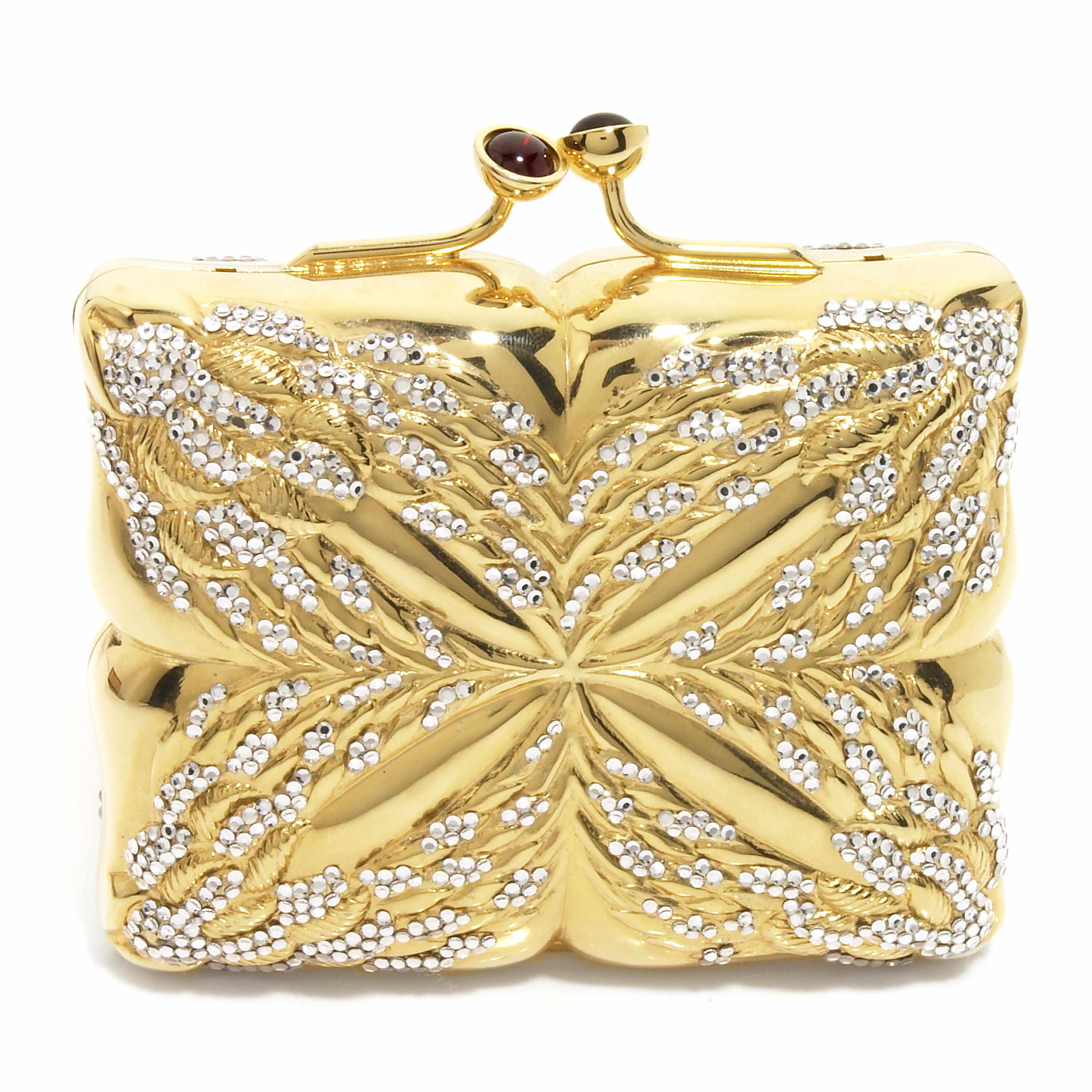 Appraisal: A rectangular gold colored metal purse embellished with silver crystals