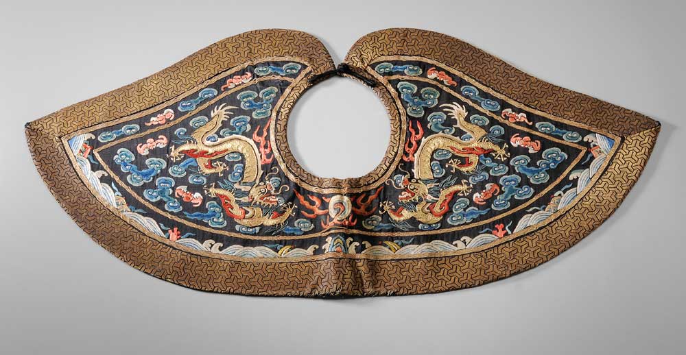 Appraisal: Silk-Embroidered Collar Chinese th century silk and metallic thread embroidered