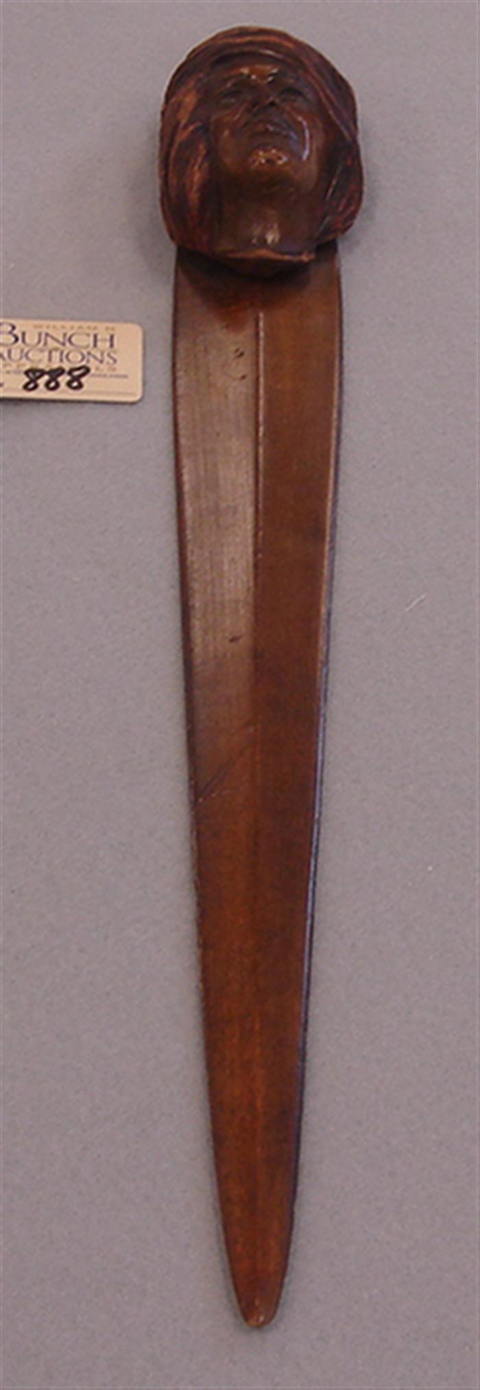 Appraisal: Large vintage hand carved wooden letter opener with an applied