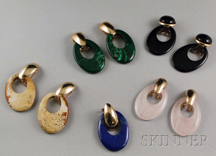 Appraisal: Group of Interchangeable Hardstone Earclips including rose quartz malachite onyx