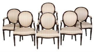 Appraisal: Set of Six Louis XVI Style Carved and Upholstered Open