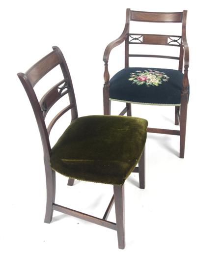 Appraisal: A set of five Regency mahogany dining chairs each with