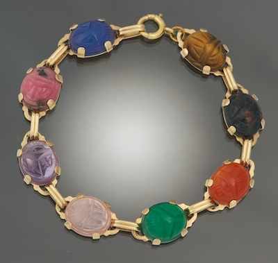 Appraisal: A Ladies' Hardstone Scarab Bracelet k yellow gold bracelet set