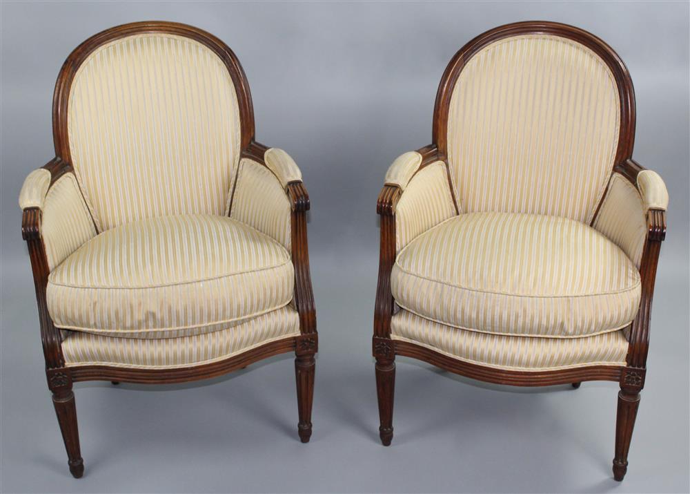 Appraisal: PAIR LOUIS XVI STYLE ARM CHAIRS each having exposed and