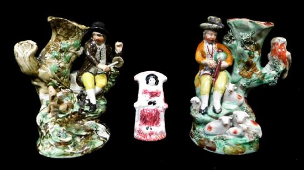 Appraisal: Three figural English Staffordshire figural ceramics polychrome decoration including two