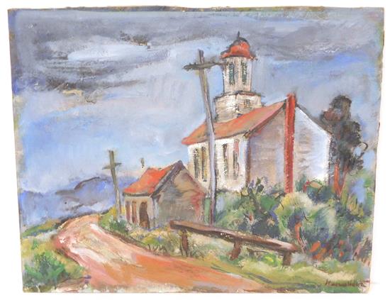 Appraisal: Marion Huse American - Rural Church by the Road oil