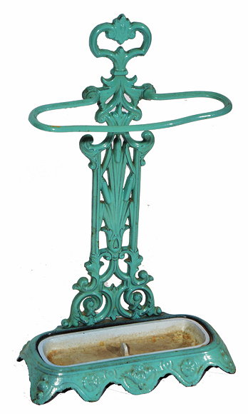 Appraisal: A VICTORIAN CAST IRON TURQUOISE PAINTED STICK STAND with bullrush